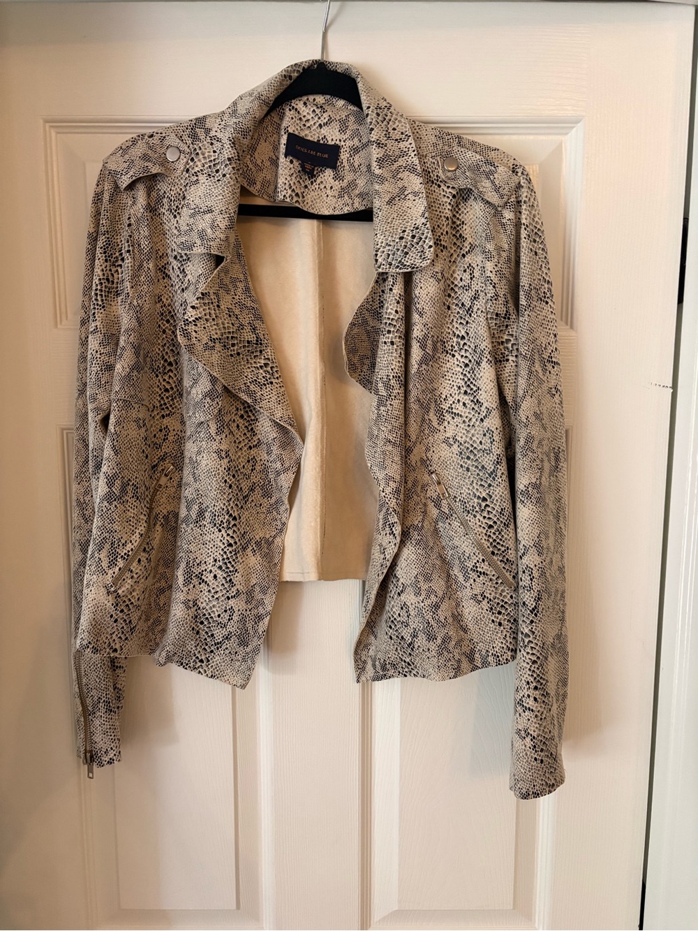 Skies Are Blue Neutral Snake-Print Faux Suede Jacket